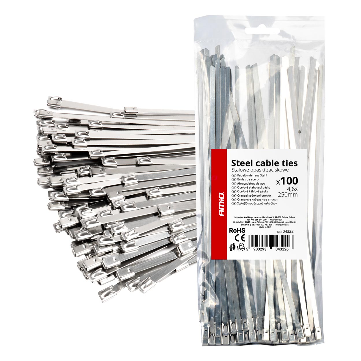 04322 Legaturi metalice din otel inoxidabil 4,6 х 250mm 100 buc