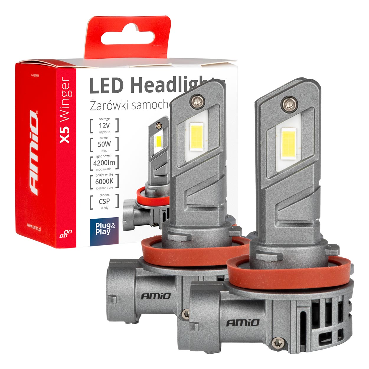 03947 Светодиодные лампы LED серии X5 Winger H8 H9 H11 6000K max 50w