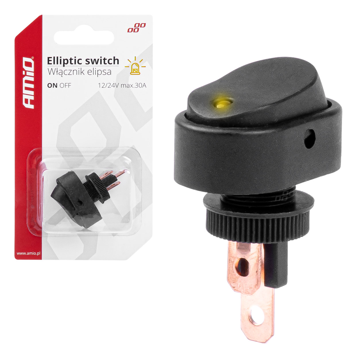 03088 Эллиптический переключатель с желтой подсветкой 12/24V max 30A ON/OFF BU11