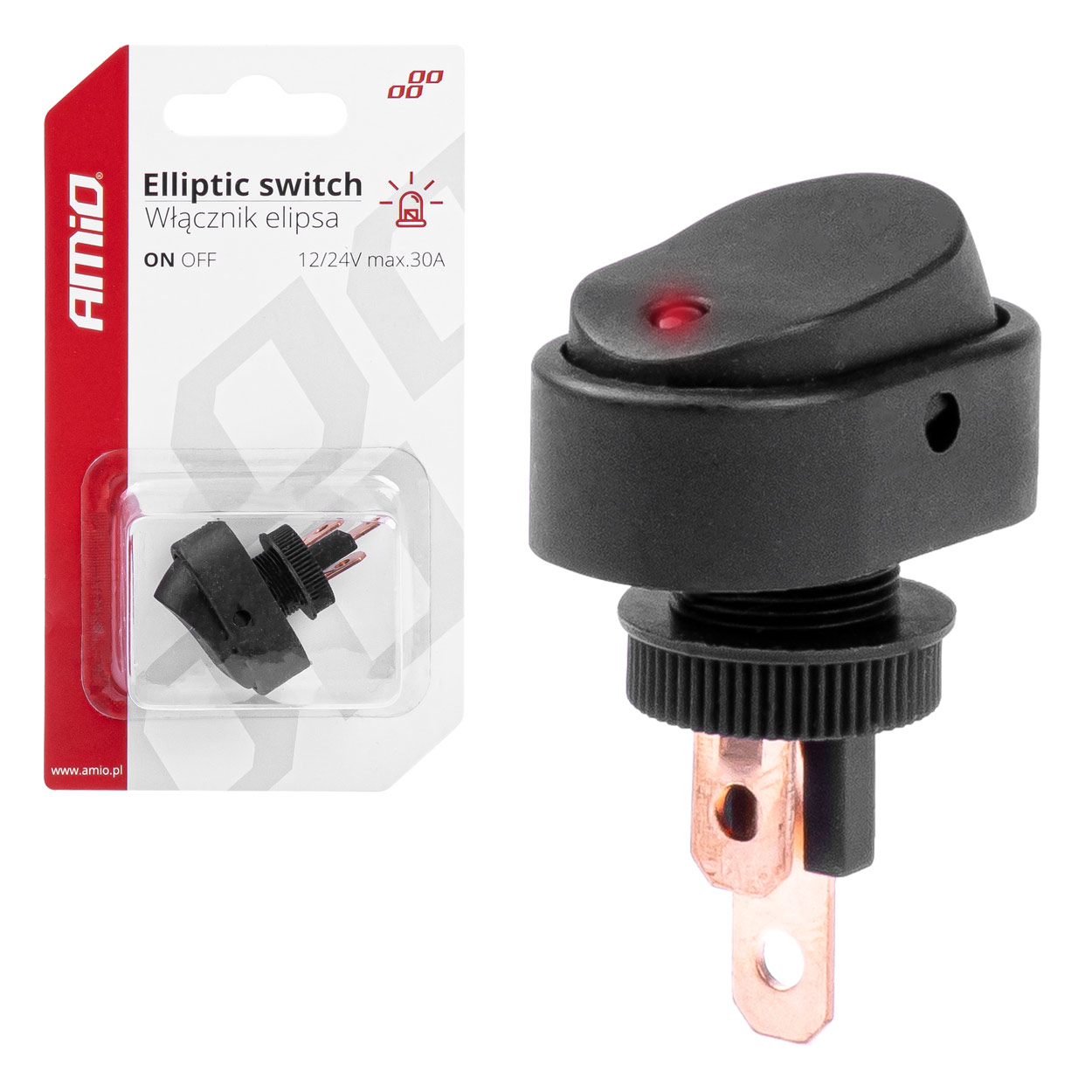 03089 Эллиптический переключатель с красной подсветкой 12/24V max 30A ON/OFF BU12