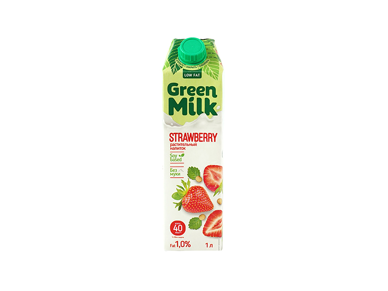 Молоко растительное на соевой основе "GreenMilk" - клубничное