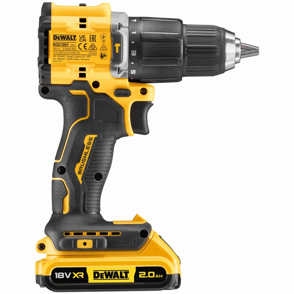 Дрель-шуруповерт с аккумулятором DCD100YD2T Li-lon 18V 2шт. x 2Ah 2 скорости  DEWALT