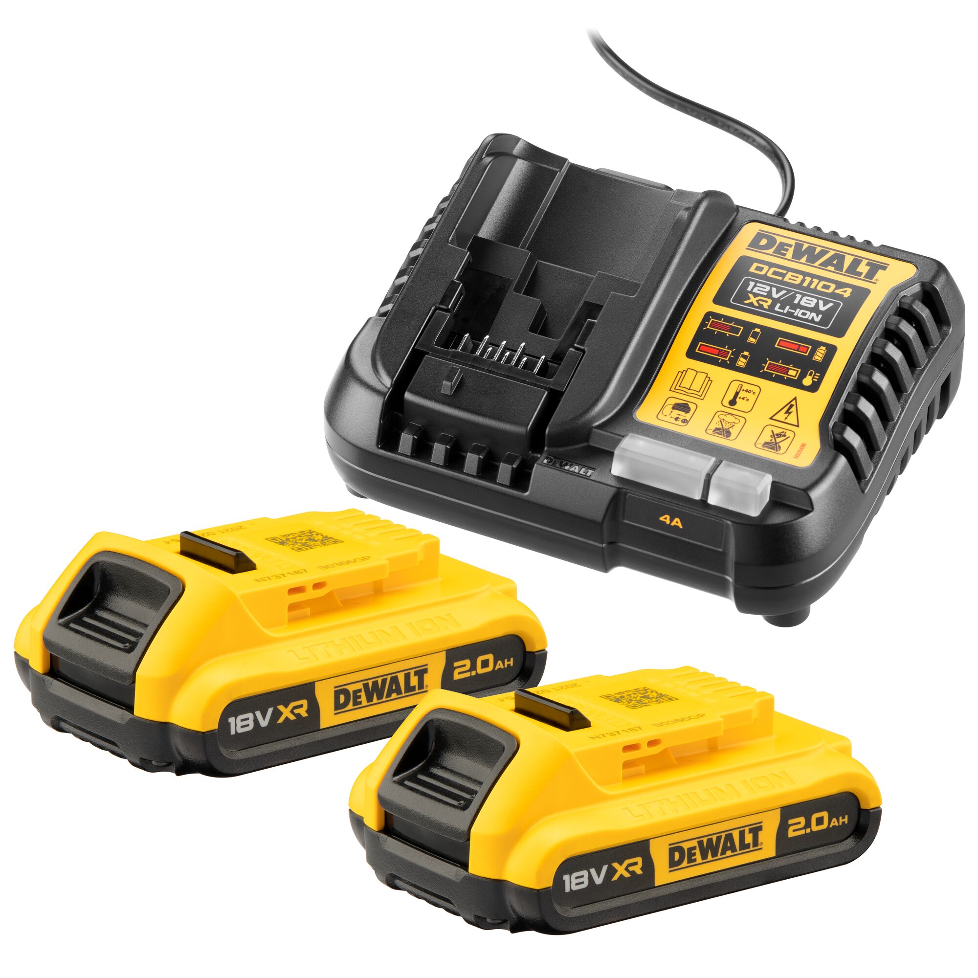 Зарядное устройство для аккумулятора DCB1104D2 Li-lon 12V/18V +2 аккумулятора Li-lon 18V 2.0Ah DEWALT