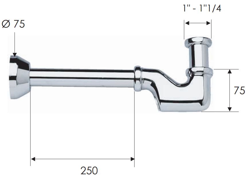 Сифон для биде D. 1.1/4" x 32 (хром) прямая труба 32, без выпуска 956  REMER