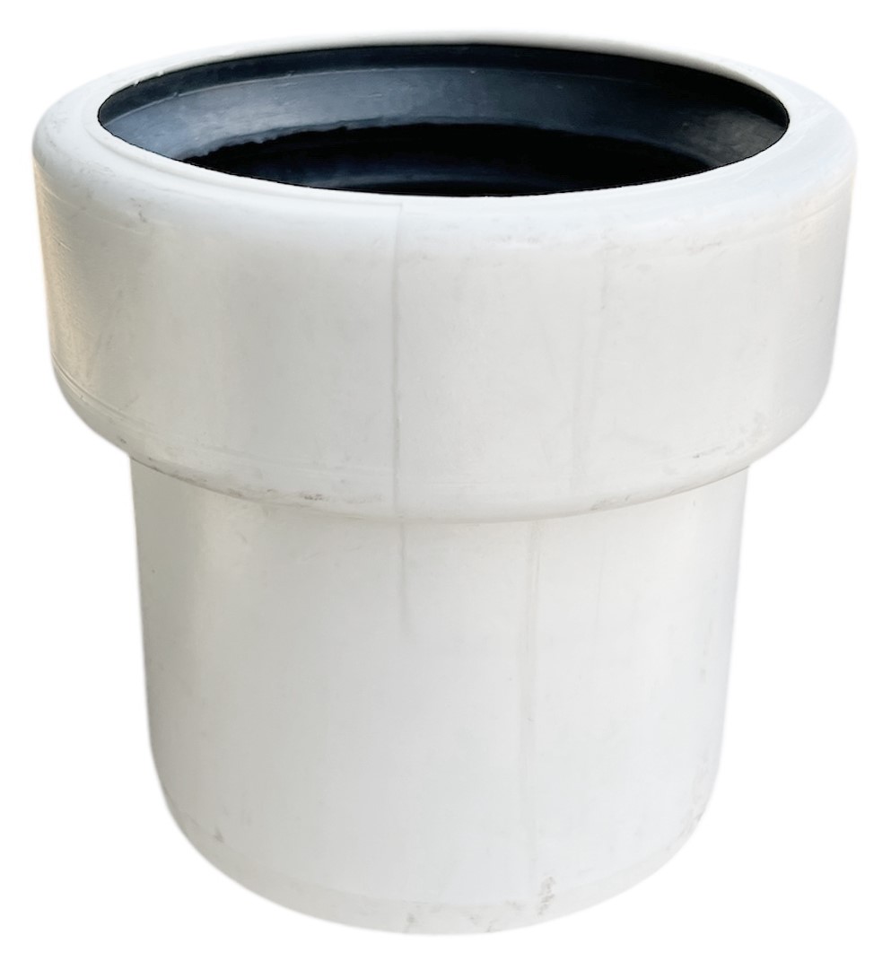 Piesa trecere PVC - fonta D.124 x 110 cu garnitura (alba)
 EGEPLAST