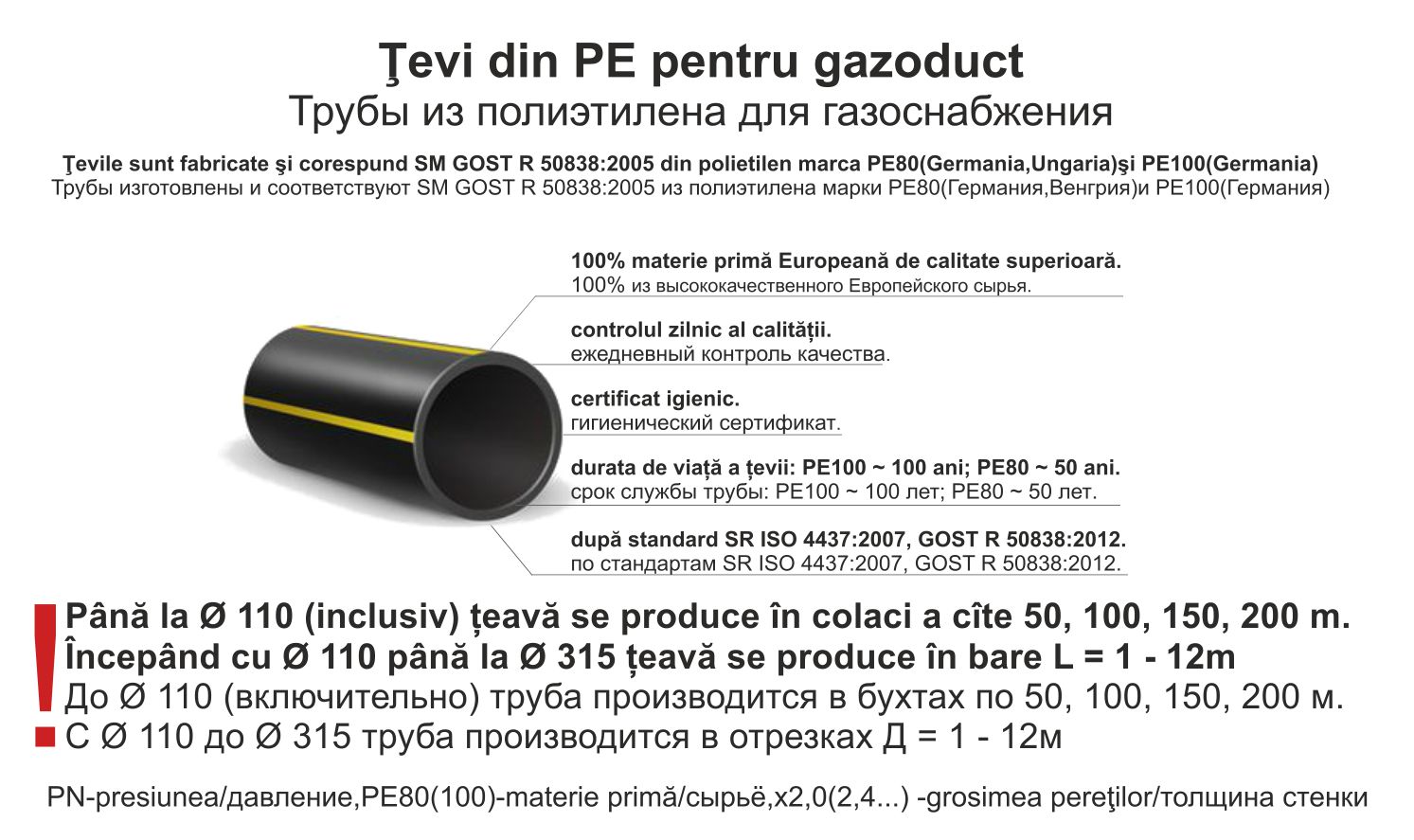 Teava D. 50/SDR17.6 x 2.9 PE100  SM EN 1555-2:2021 GAZ