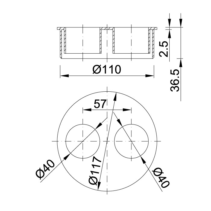 Dop cu reductie PP FE D.110 х 40 х 40 STY-110-44  STYRON