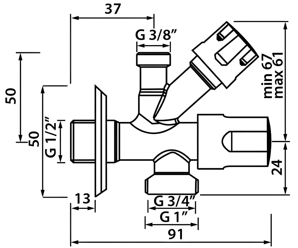 Robinet coltar cu ventil 1/2"x3/4"x3/8" SSZ-03  STYRON