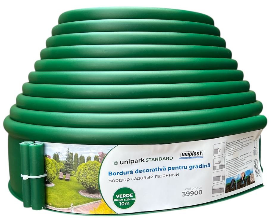 Бордюр садовый газонный 110 мм х 20 мм x 10 м (зеленый)  Unipark STANDARD  UNIPLAST
