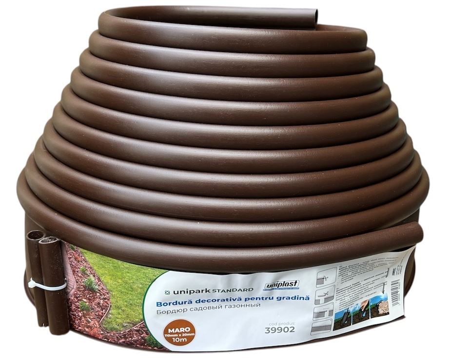 Бордюр садовый газонный 110 мм х 20 мм x 10 м (коричневый)  Unipark STANDARD  UNIPLAST