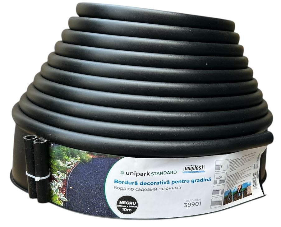 Bordura decorativa pentru gradina 103 mm x 12 mm x 10 m (negru) Unipark ECO  UNIPLAST