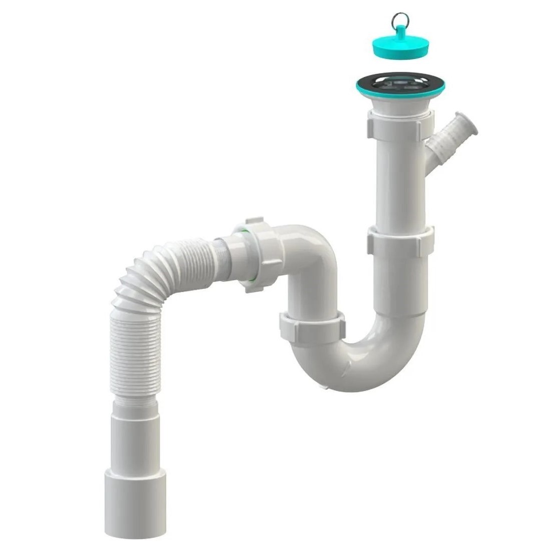 Sifon chiuveta tip "tubular" D. 1.1/2" x 40 cu 1 racord, cu furtun gofrat 40/50, L max.=600 mm si dop Н0110  SOLOPLAST