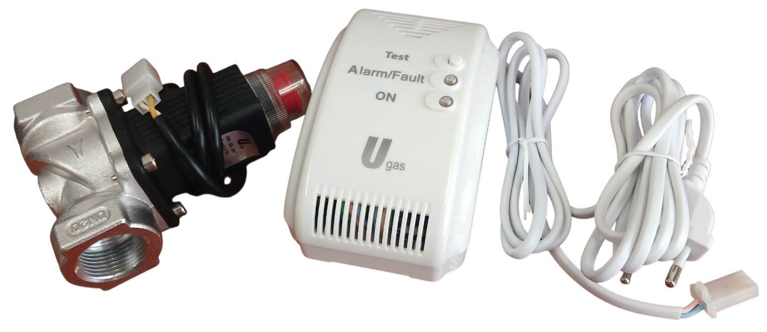 Semnalizator gaz SAFE HOUSE 200 (metan CH₄) + Clapeta gaz D.  3/4" tip deschis (CVD) DN20 Aluminiu  UGAS KIT
