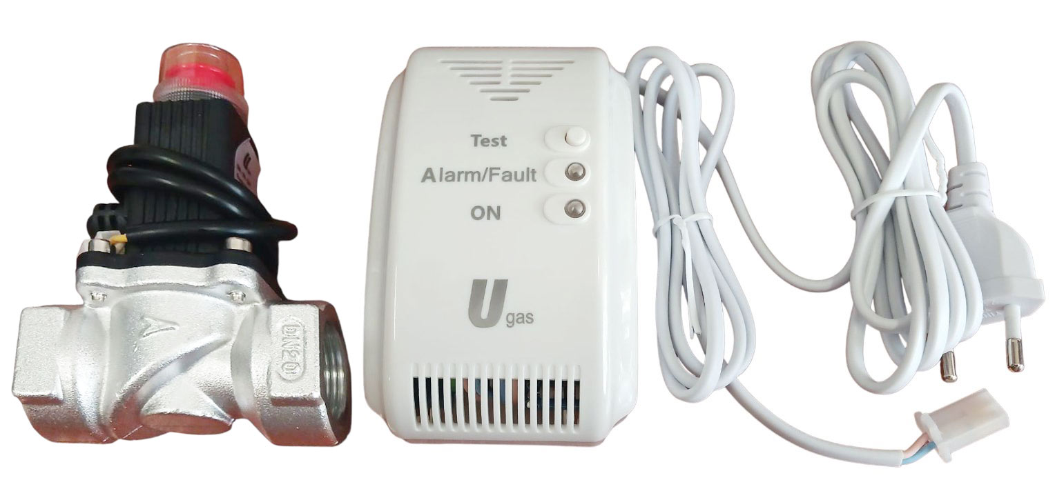 Semnalizator gaz SAFE HOUSE 200 (metan CH₄) + Clapeta gaz D.  3/4" tip deschis (CVD) DN20 Aluminiu  UGAS KIT