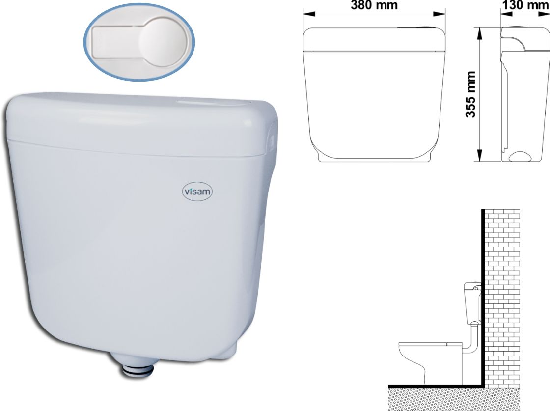 Rezervor WC BETA (buton plastic) cu alimentare laterala 6 L  VISAM
