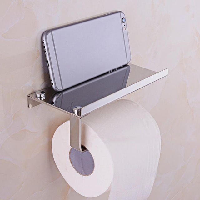 Suport hartie igienica cu raft depozitare telefon sau alte accesorii (inox)