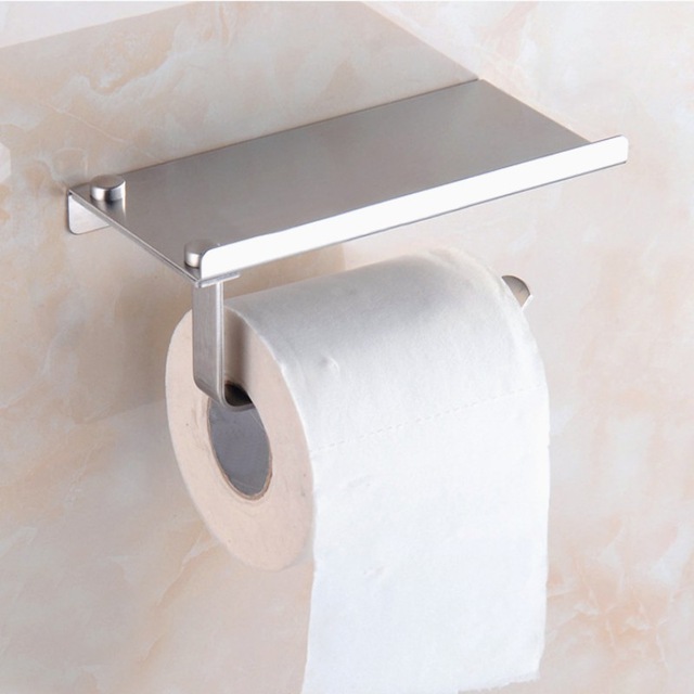 Suport hartie igienica cu raft depozitare telefon sau alte accesorii (inox)