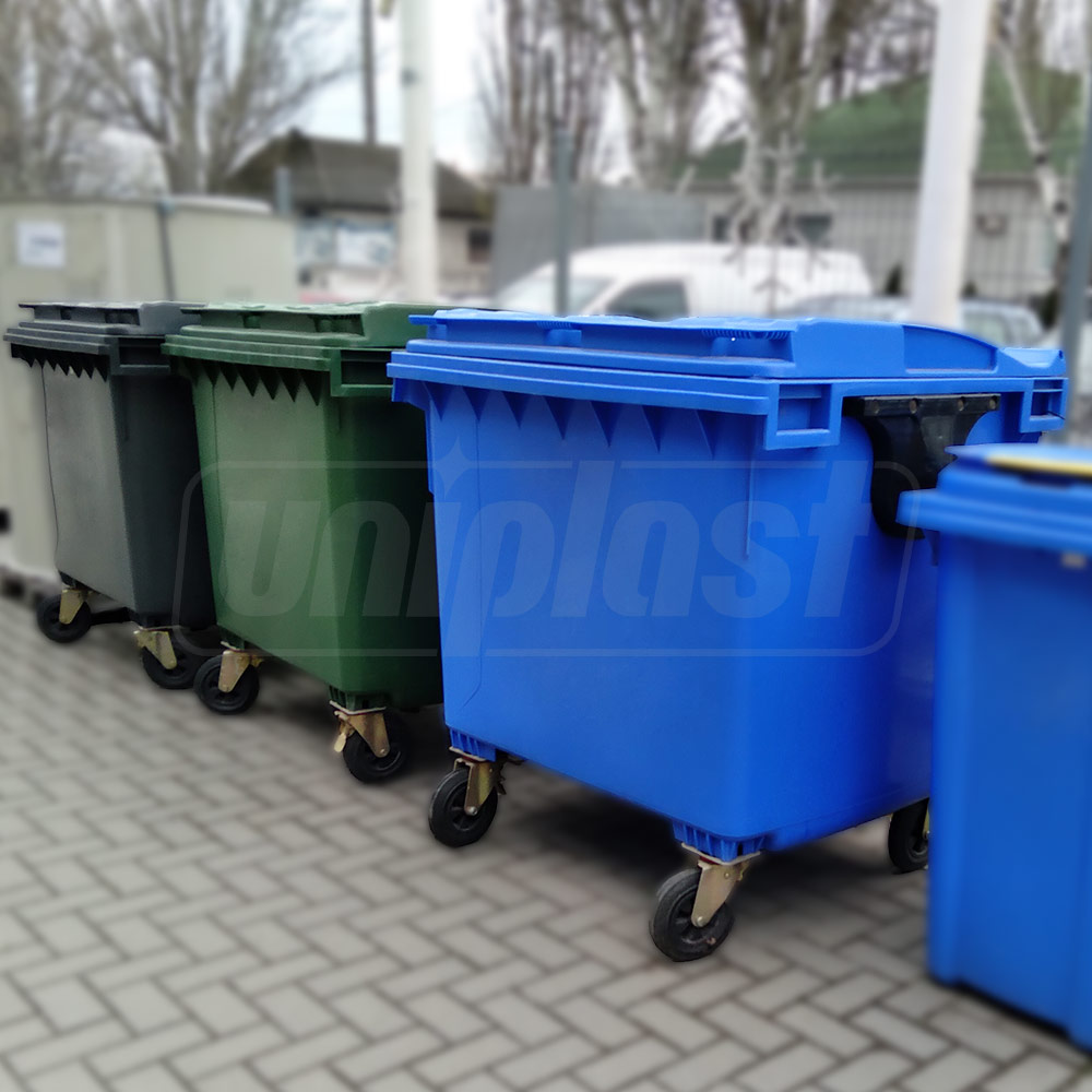 Cos pentru transportarea deseurilor 1100 L din plastic pe roti (negru) UNI