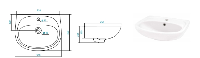 Lavoar cu piedestal semirotund 50 cm Animo fara fixator (+preaplin, fara sifon)  SANTEK SK RU