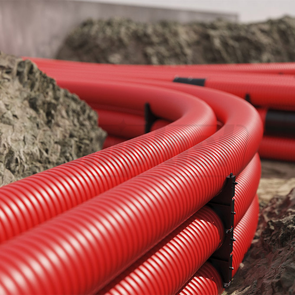 Труба D.125 (106.2 мм) для кабеля HDPE 250 N/m ELCOR, гофрированная, двухслойная (красная)