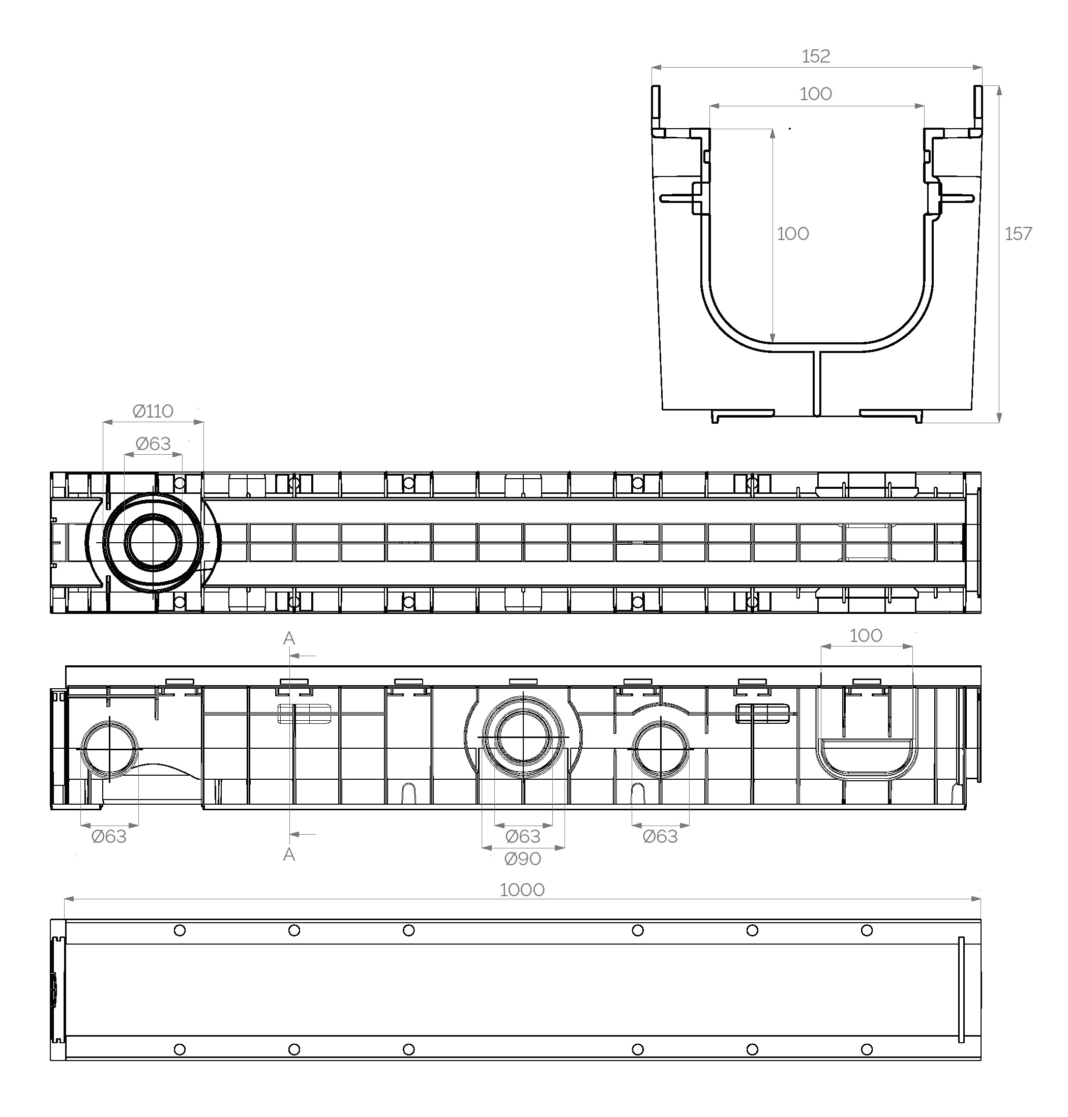 Canal canalizare PP 1000x150x150 mm Art. 5101010  SAB