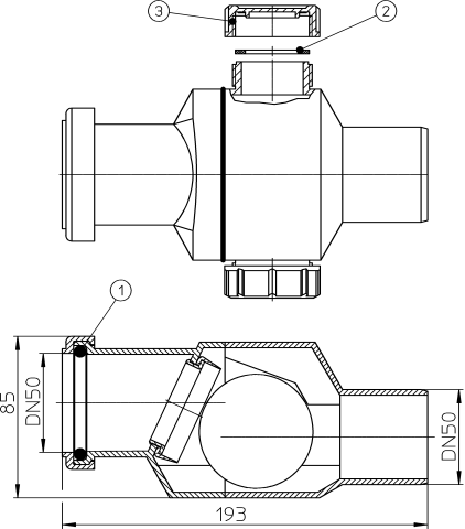 Clapeta de sens unic D. 50 PVC orizontala / verticala (gri) HL4  HL