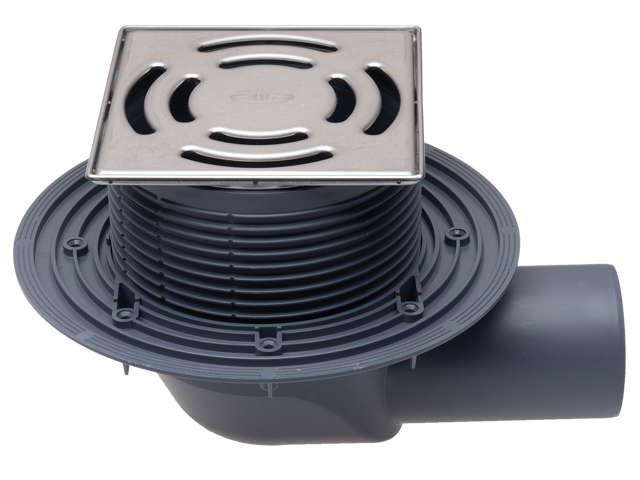 Sifon de pardoseala orizontal PP D. 75 pentru balcon/terasa, cu grila inox (145 x 145 mm) HL5100T  HL