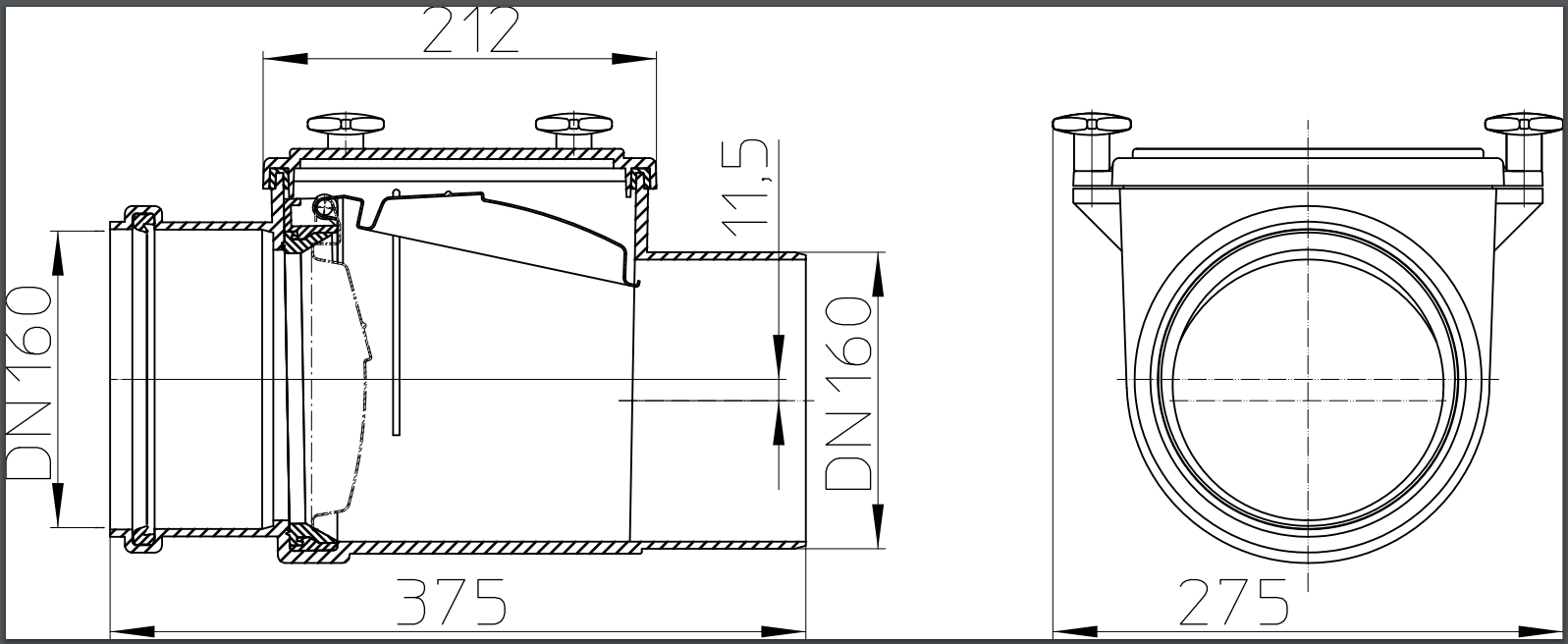 Clapeta de sens unic D.160 PVC orizontala (clapeta din inox) HL715  HL