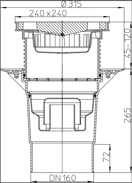 Трап внутренний регулируемый D.160 (240 x 240 мм, чугун) 7 т HL616W/5  HL