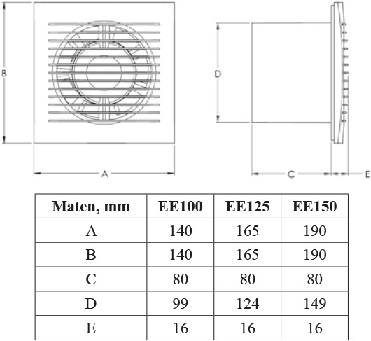 Ventilator D.125 E-EXTRA - EE125 - 150 m³/h, 16 W  EUROPLAST