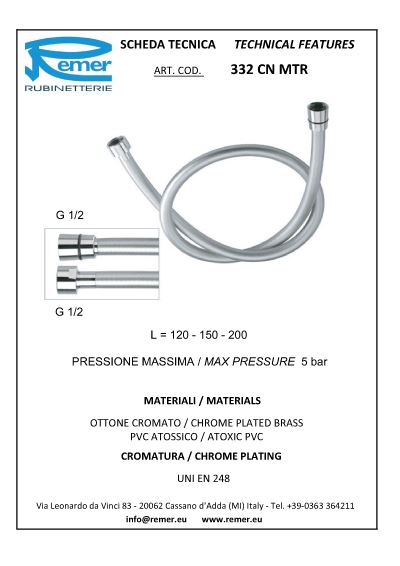 Furtun de dus L=1.5 m plastic (conic, culoare argint) 332CNMTR150  REMER