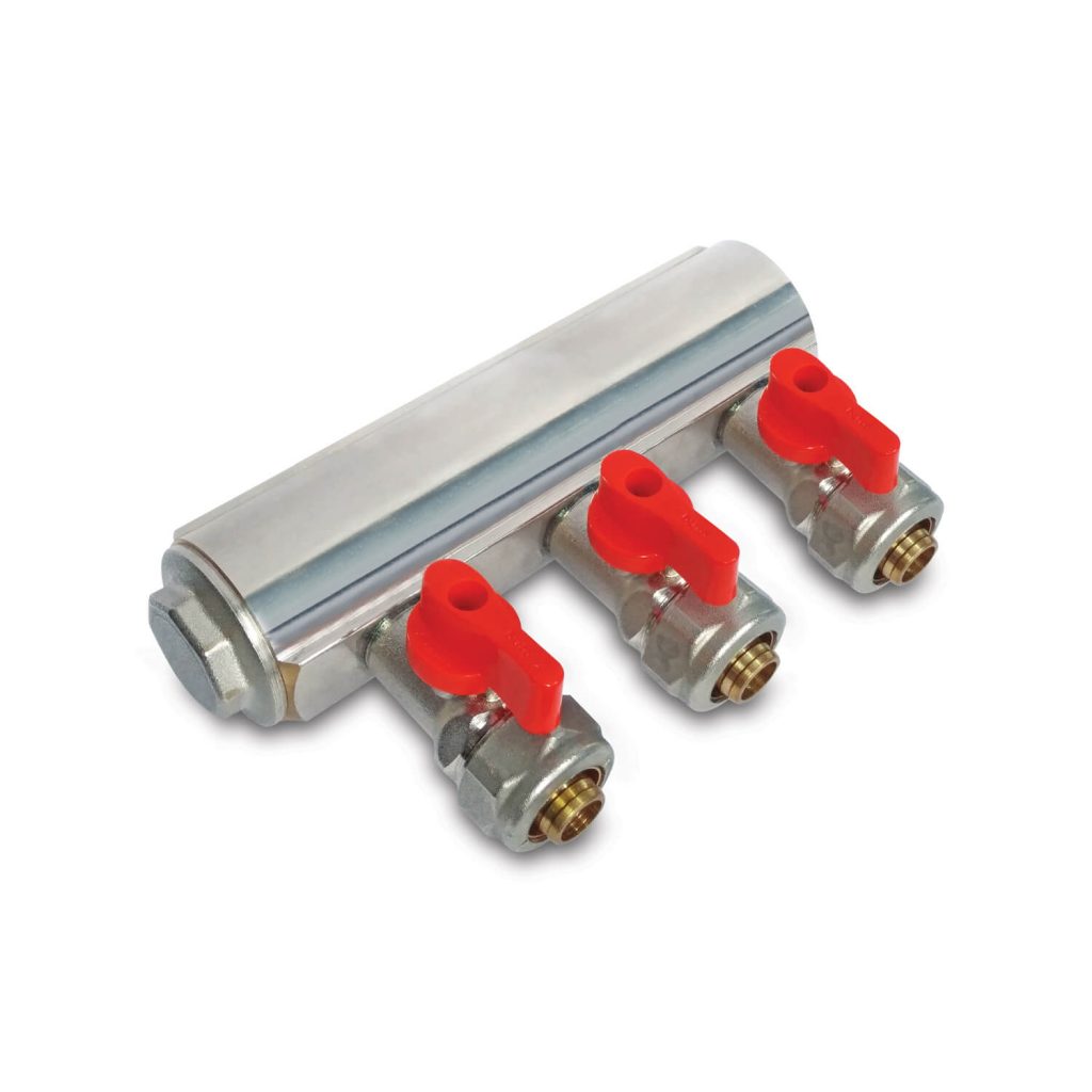 Distribuitor D. 1" FI/FI x 16 PEX  2 cai (robinet bila)  KAS