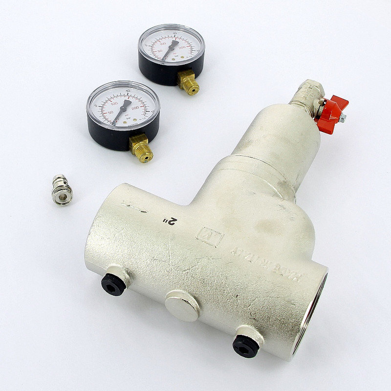 Фильтр самопромывной D.  1/2" М/М 300 мкм PN16 (2 манометра D. 1/4" + кран для слива D. 3/8" П/М) Art. 189  ITAP