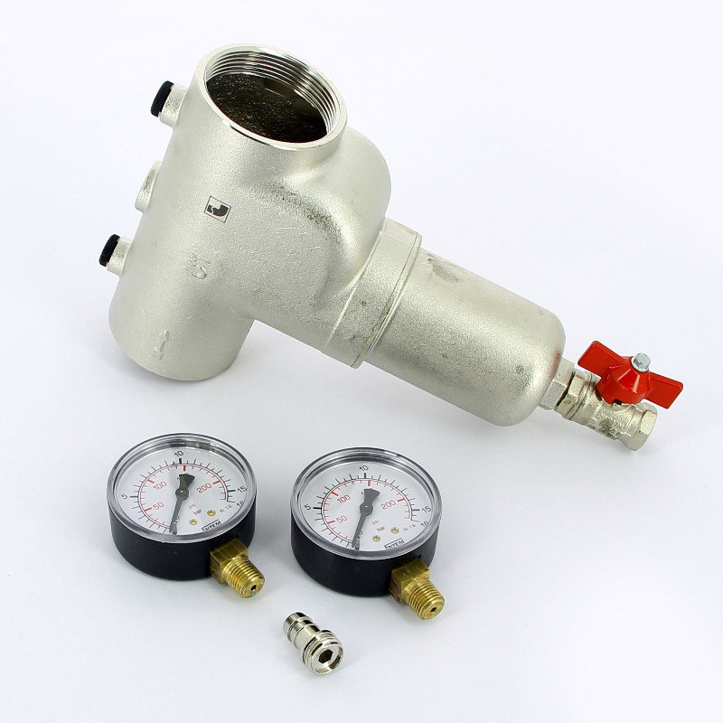 Filtru autocuratire D. 1.1/2" FI/FI 300 mcm PN16 (cu 2 manometre D. 1/4" si robinet golire D. 3/8" FE/FI) Art. 189  ITAP