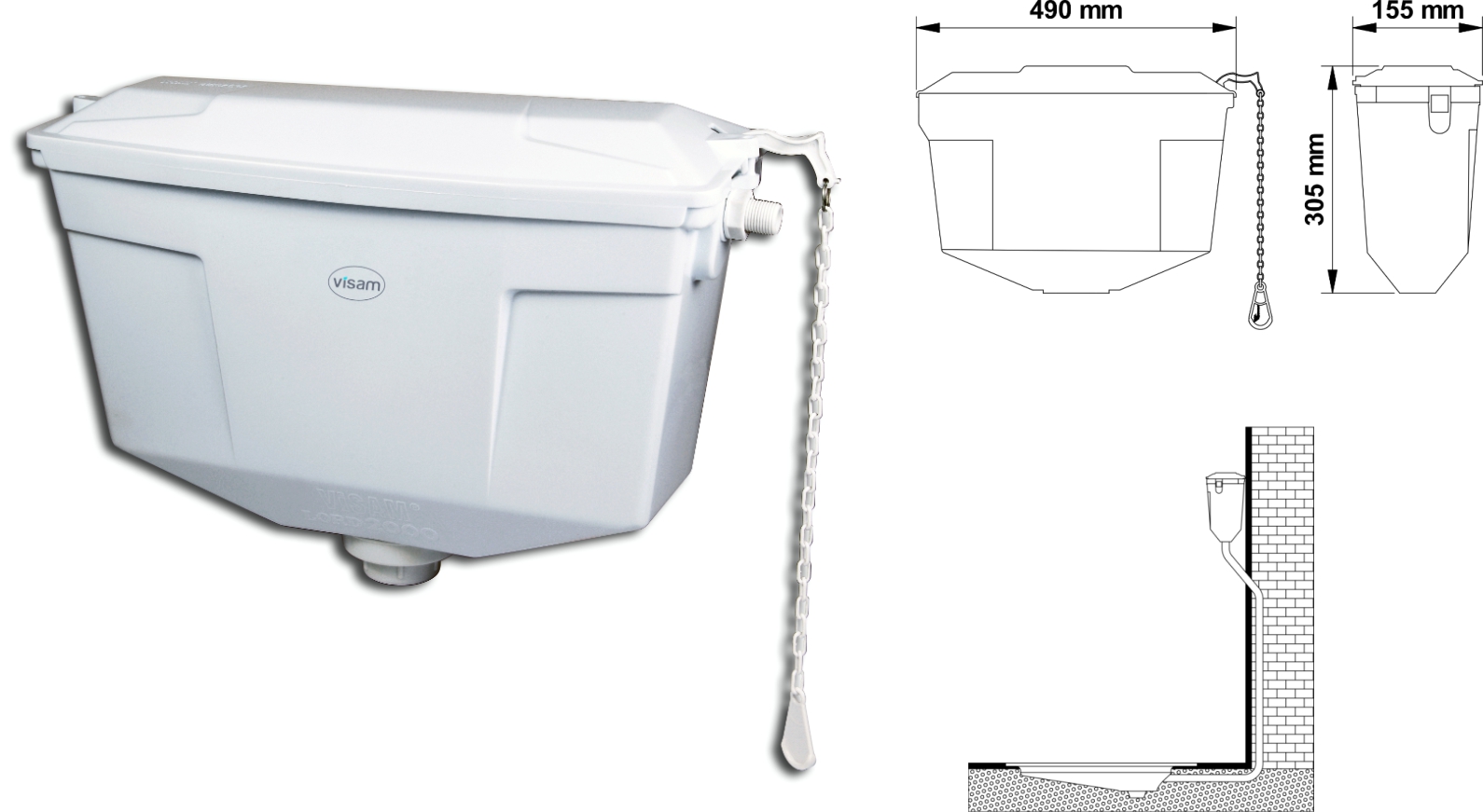 Rezervor WC plastic, de perete 450-002/450-001 LORD 2000 6 L  VISAM