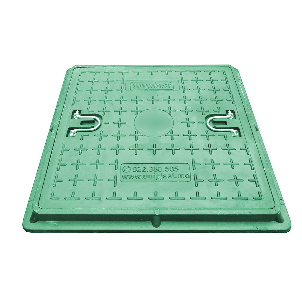 Capac canalizare compozit patrat 600x600 mm / 20 kN (2 t) (verde) (700x55 mm, 28 kg)
