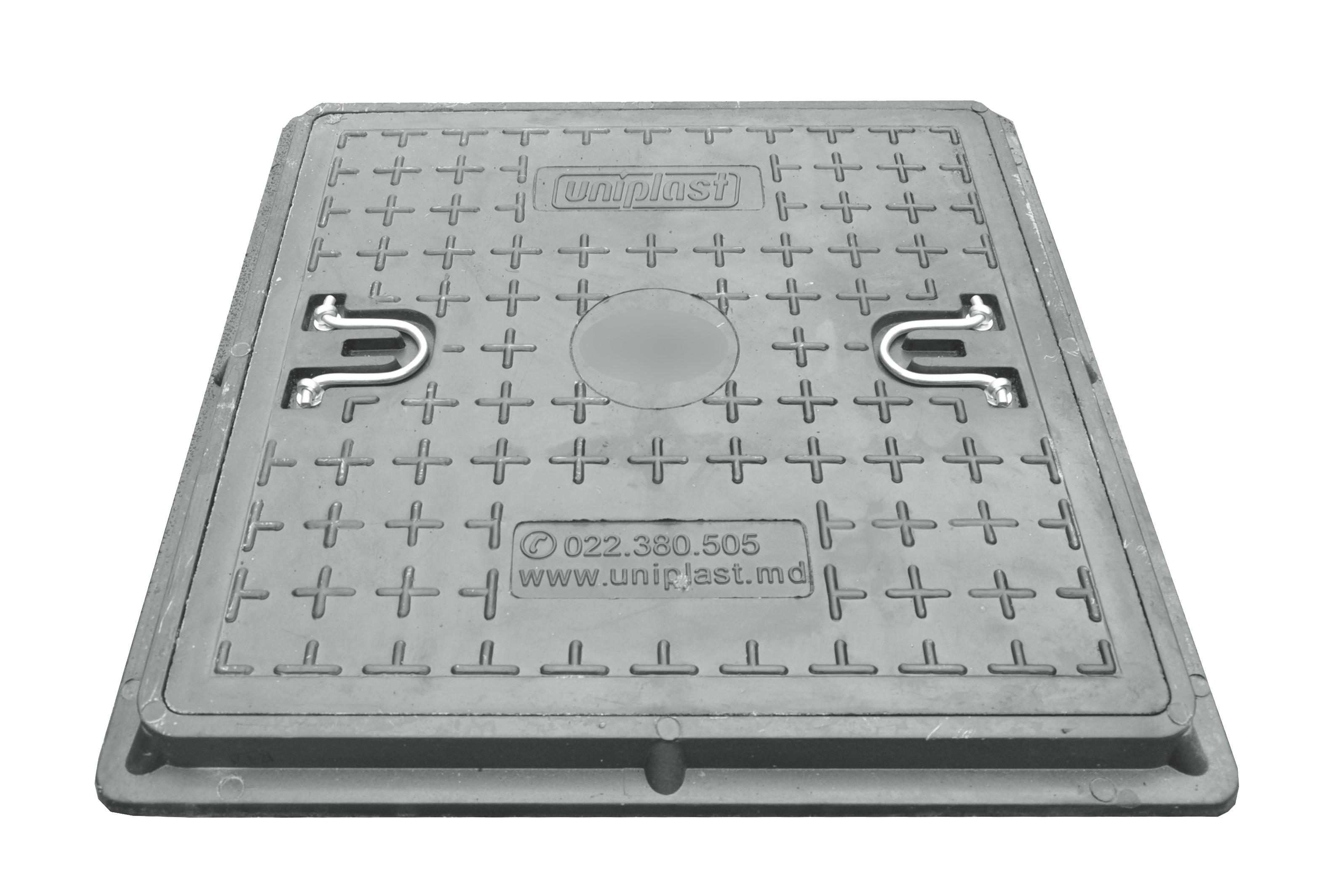 Capac canalizare compozit patrat 600x600 mm / 20 kN (2 t) (gri) (700x55 mm, 28 kg)