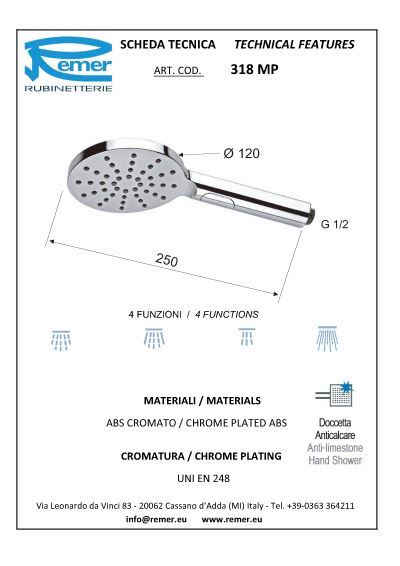Душевая насадка 318MPX (4 функции)  REMER