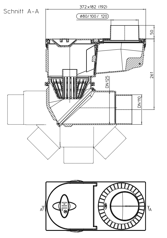 Sifon pardoseala vertical reglabil PP D.110/125 Q=10 L/s (D.110), Q=11 L/s (D.125) HL600N  HL