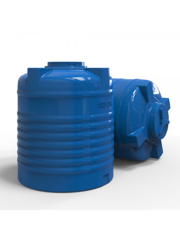 Rezervor apa 1000 L vertical, oval (albastru) cu stut D. 1/2", fortat 110x130 cm (112x132 cm)