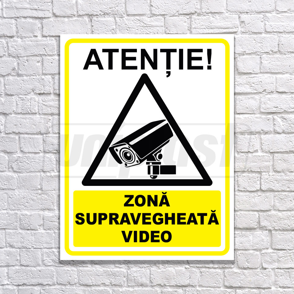 Indicator de avertizare "ZONA SUPRAVEGHEATA VIDEO" Autocolant + Dibond 26 x 20 cm