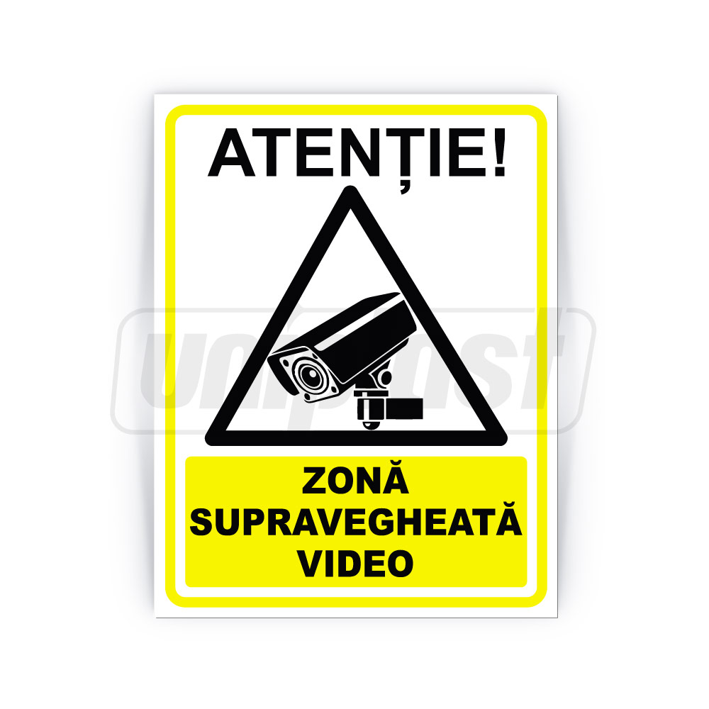 Indicator de avertizare "ZONA SUPRAVEGHEATA VIDEO" Autocolant + Dibond 26 x 20 cm
