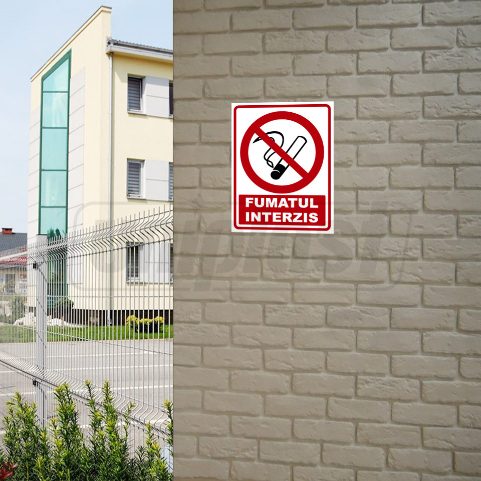 Indicator de avertizare "FUMATUL INTERZIS" Autocolant + Dibond 26 x 20 cm