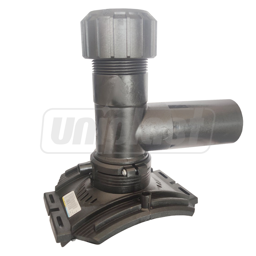 Седловой тройник e/f D.400 x 63 (без нижнего ремня) Duo-Bloc PE100 SDR17  +GF+