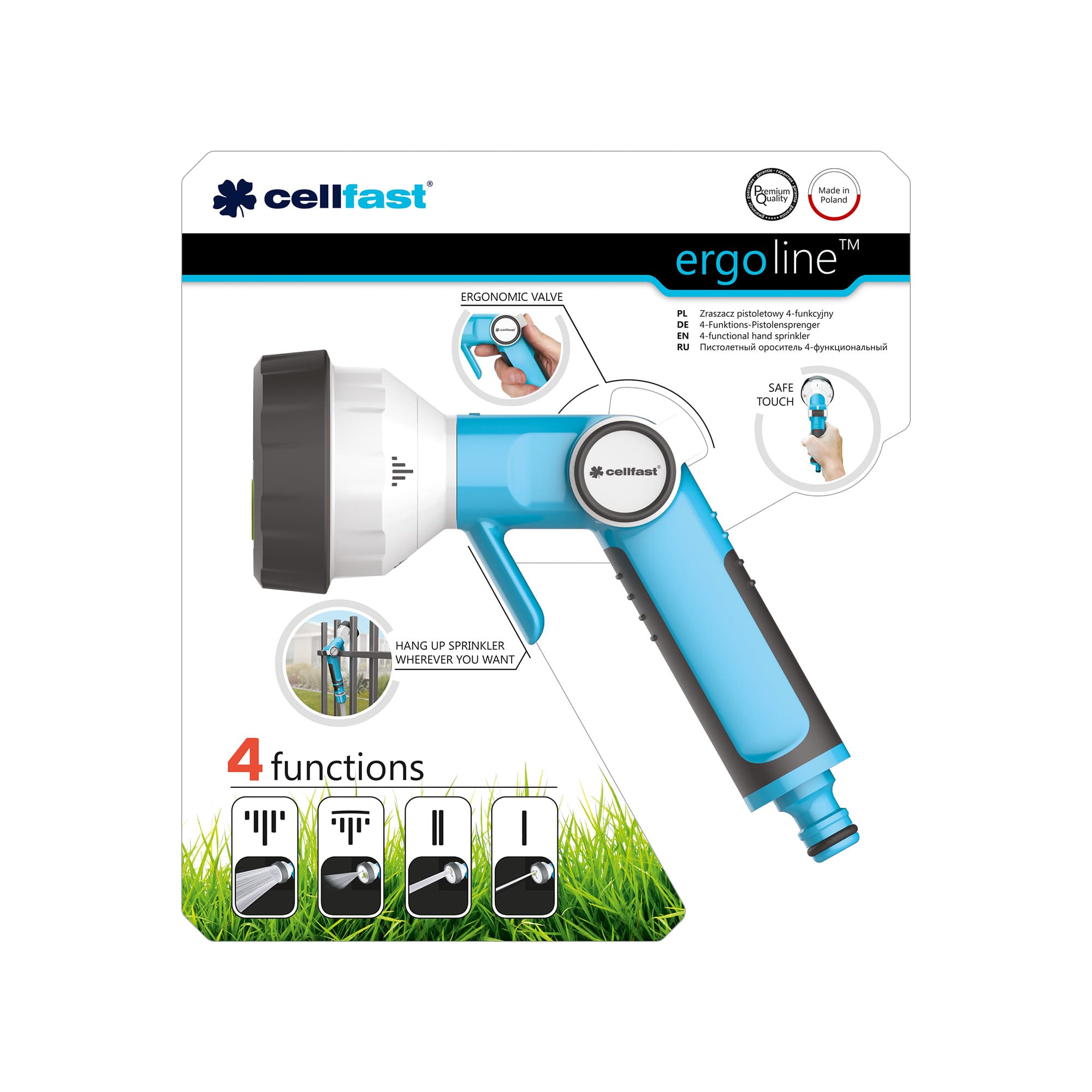 Pistol de stropit cu debit reglabil ERGO, 4 jeturi stropire  CELLFAST