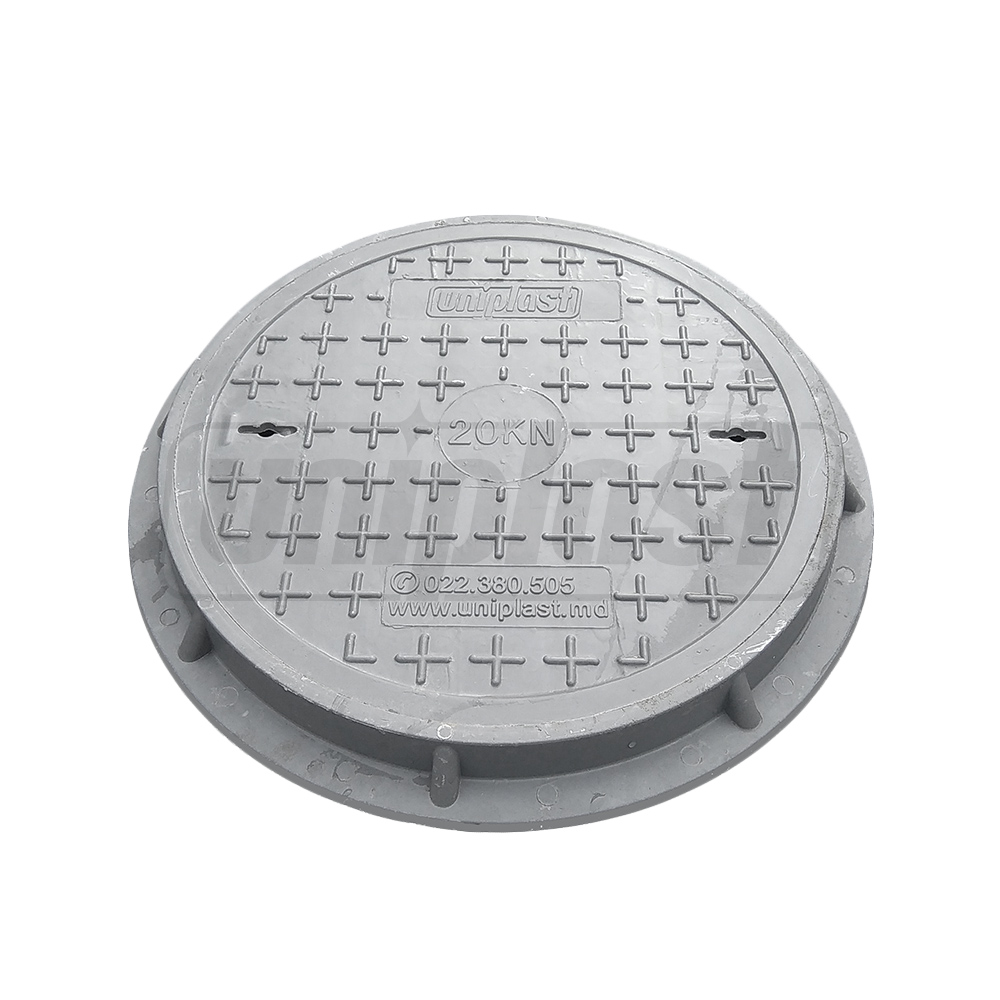 Capac canalizare cu rama D.500 / 2 t (gri) (pentru zone pietonale/gradina) (560x55 mm, 17 kg)