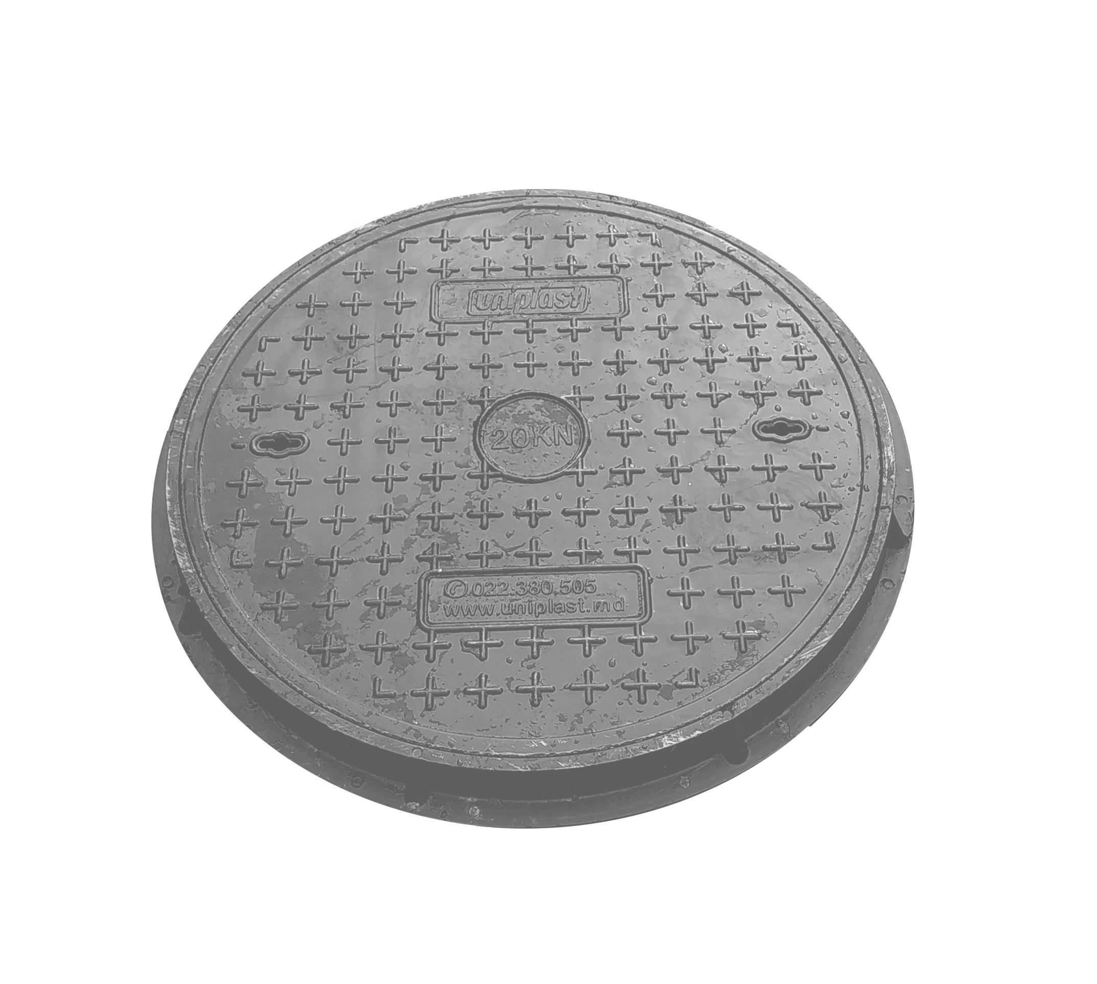 Capac canalizare cu rama D.700x30 / 2 t (gri/gri inchis) (pentru zone pietonale/gradina) (760x45 mm, 25 kg)