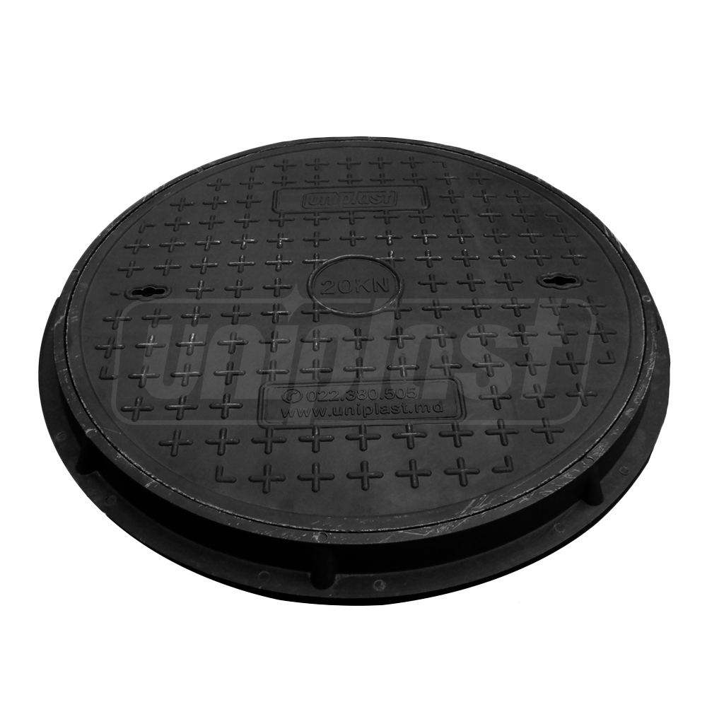 Capac canalizare cu rama D.700x30 / 2 t (negru) (pentru zone pietonale/gradina) (760x45 mm, 25 kg)