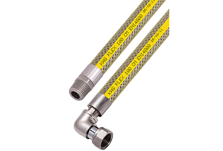 Furtun pentru gaz D. 1/2" FE/FI cu cot L=100 cm inox cu folie-protectie PVC  KAS