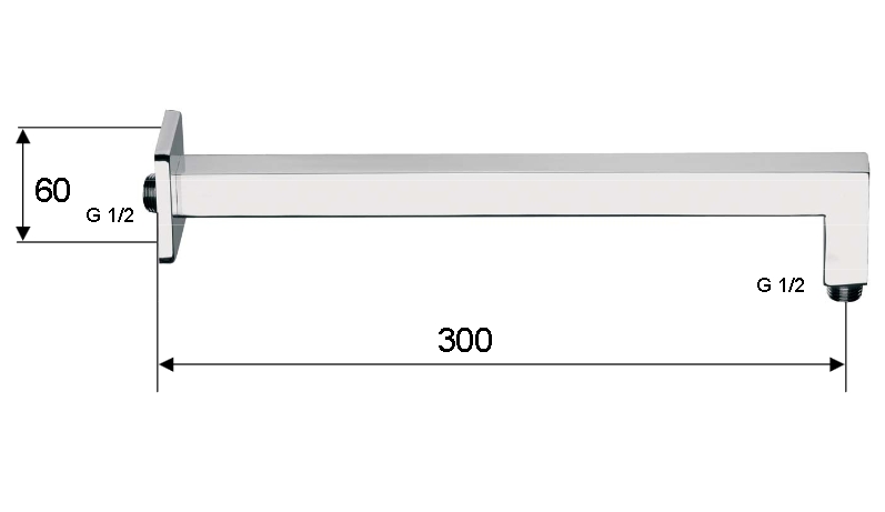 Suport pentru cap dus L=30 cm patrat Art. 348S30  REMER
